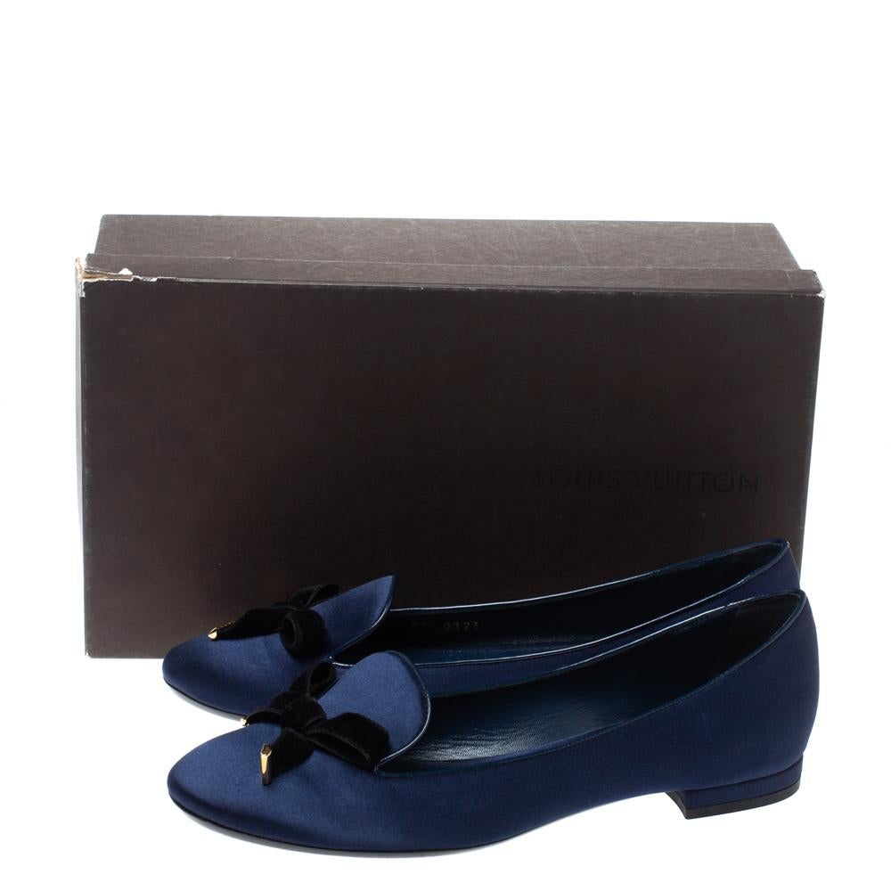 Louis Vuitton Blue Satin Cheri Bow Flats Size 37.5 3