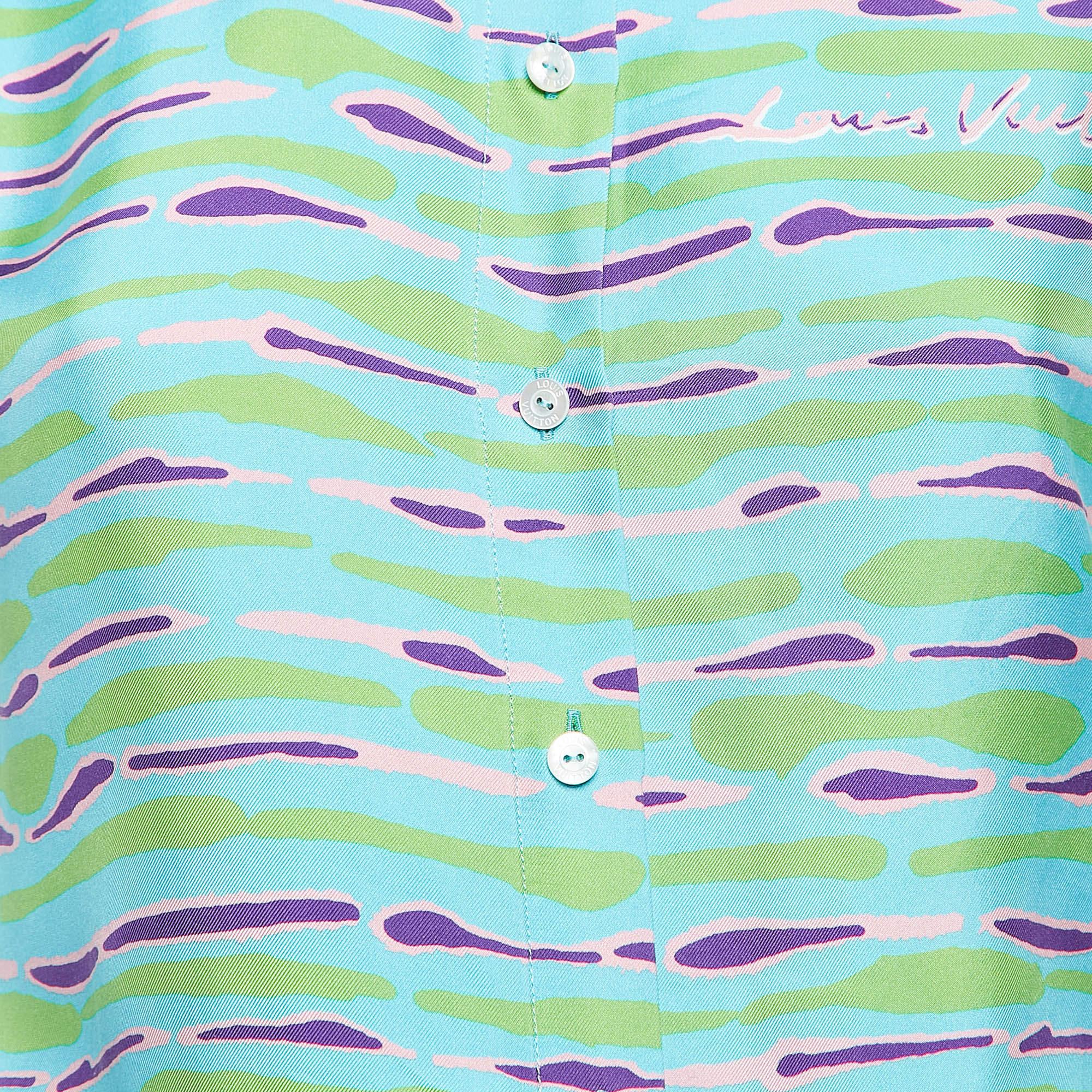 Louis Vuitton Blue Saturated Epi Print Silk Shirt and Shorts Set S In Good Condition In Dubai, Al Qouz 2