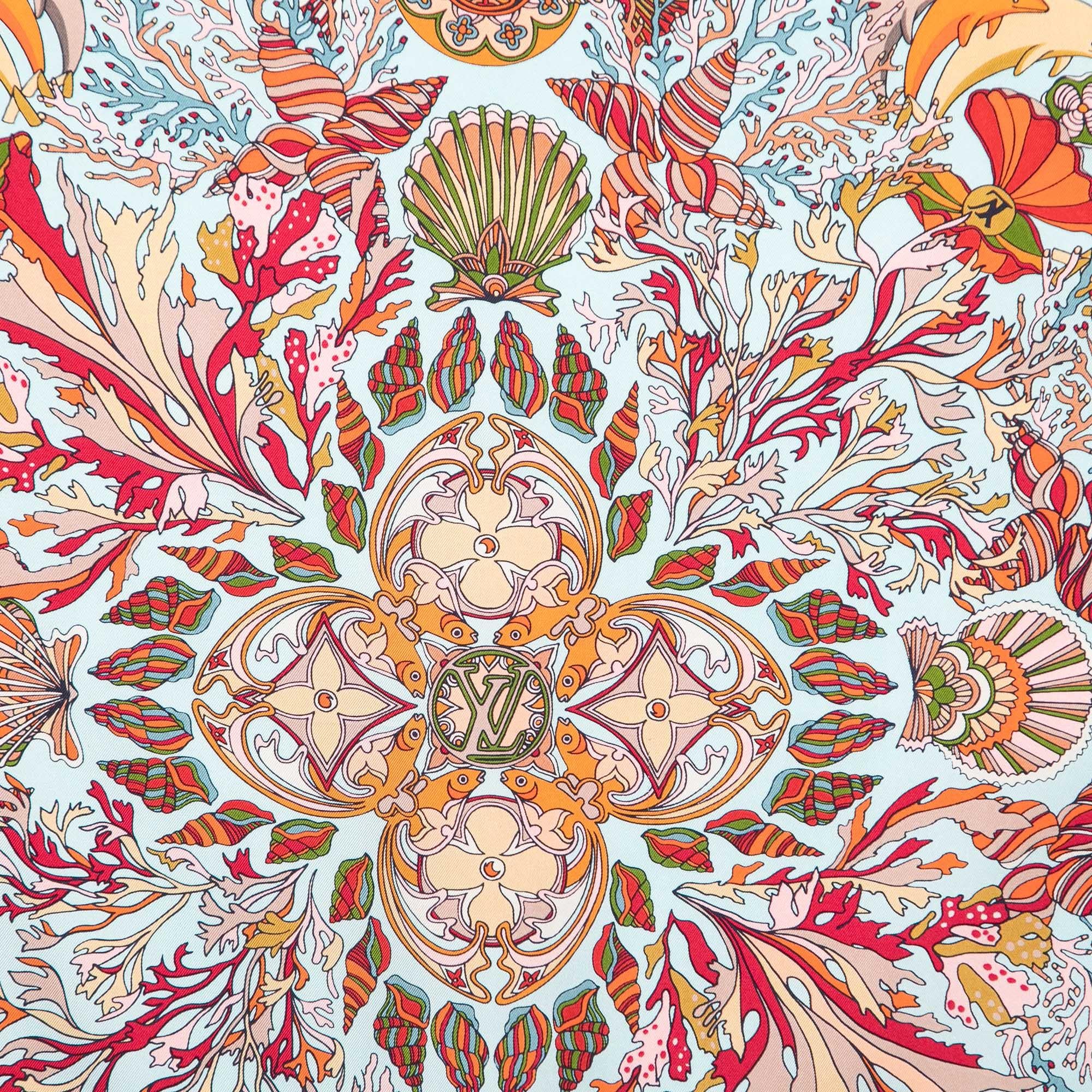 Louis Vuitton Blue Sea of Love Print Silk Square Scarf In Excellent Condition In Dubai, Al Qouz 2