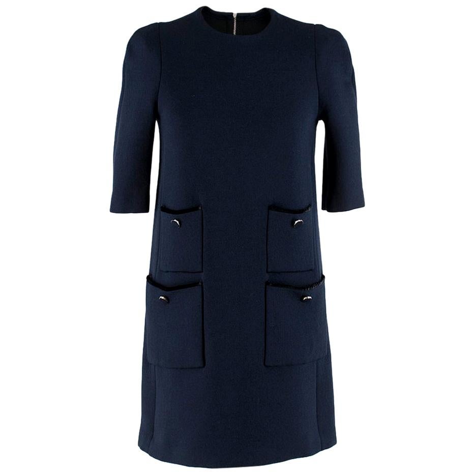 Louis Vuitton Blue Short Sleeve Wool Dress - Size S For Sale
