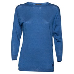 Langarm-Pullover von Louis Vuitton aus blauer Seide und Kaschmirstrick S