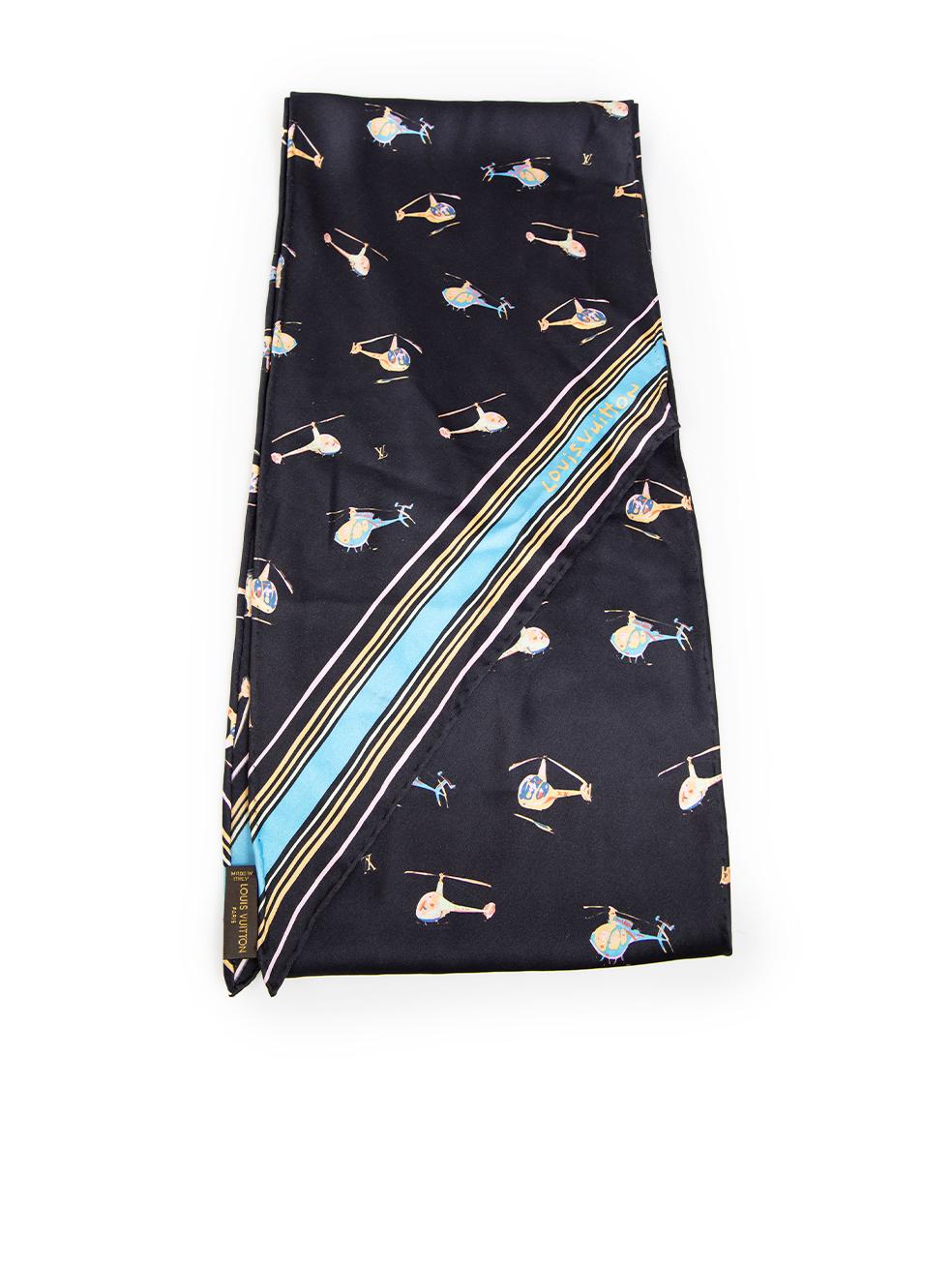 Black Louis Vuitton Blue Silk Helicopter Scarf