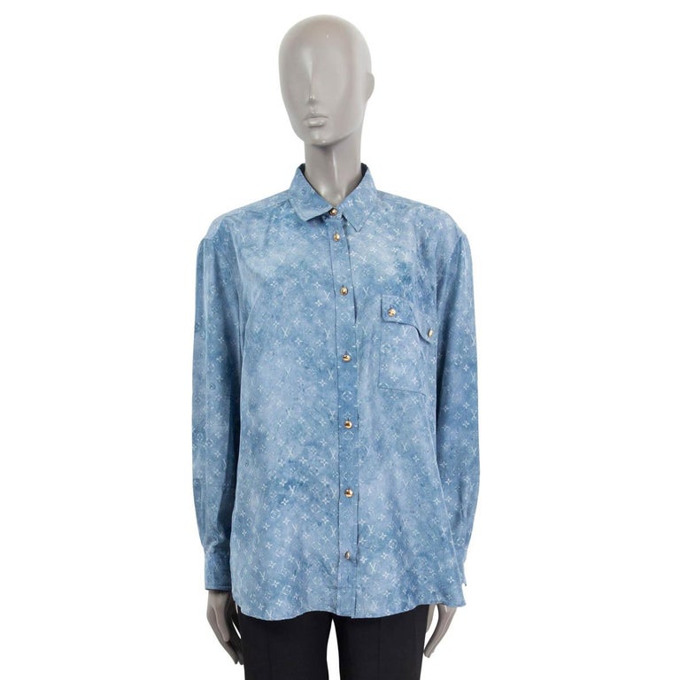 LOUIS VUITTON blue silk MONOGRAM CLOUD MASCULINE Button Up Shirt 42 L For  Sale at 1stDibs