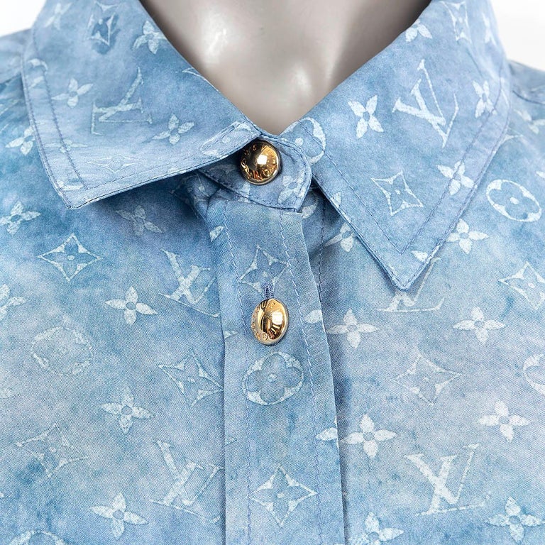 Louis Vuitton Blue Watercolor Monogram Denim Button Up Shirt