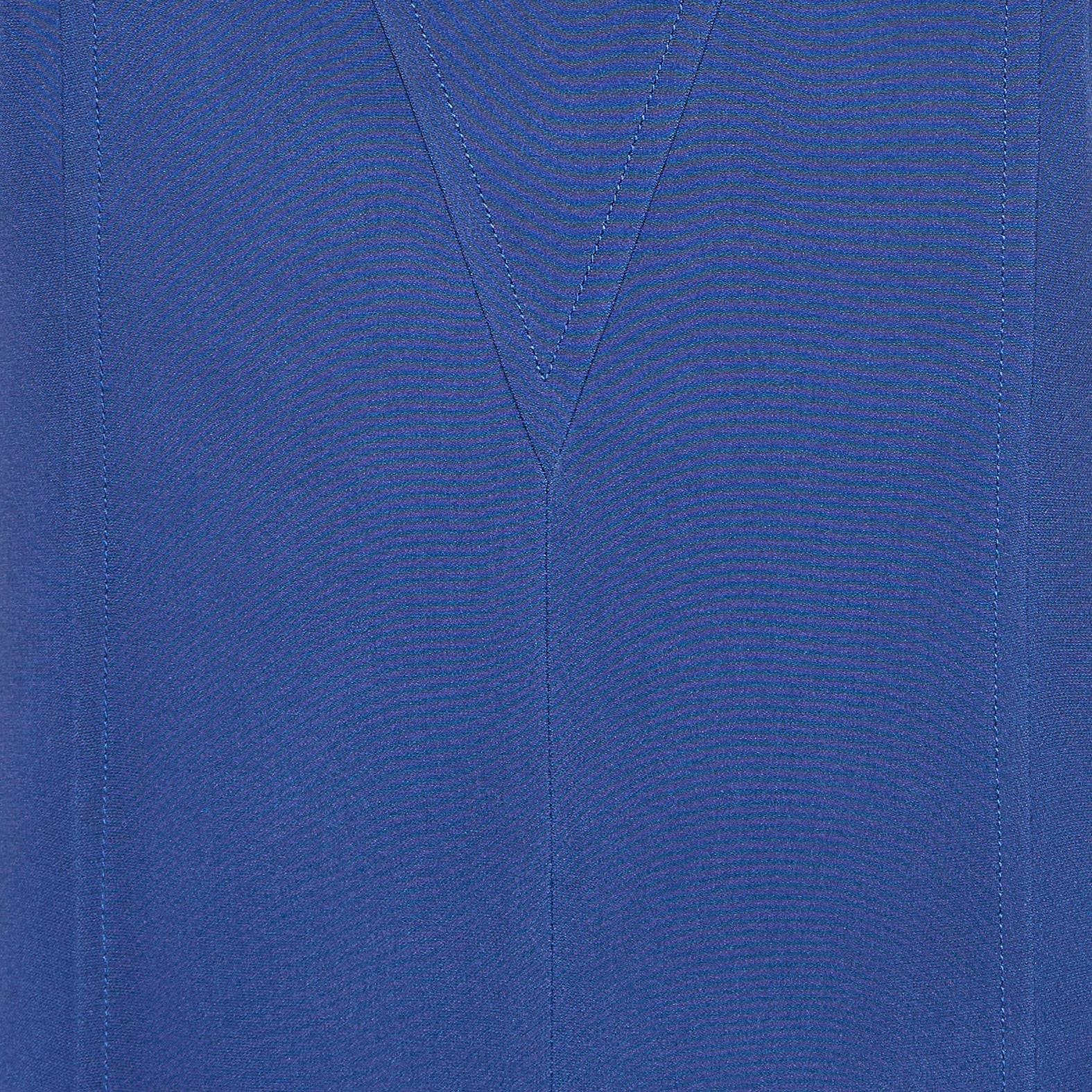 Louis Vuitton Blue Silk V-Neck Panelled Short Dress M In Fair Condition For Sale In Dubai, Al Qouz 2