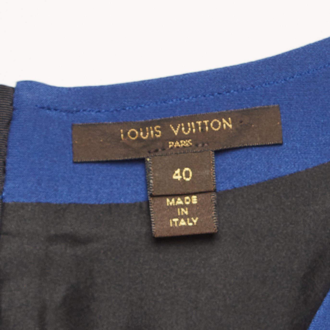 Women's Louis Vuitton Blue Silk V-Neck Panelled Short Dress M For Sale