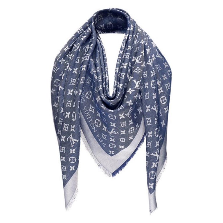 Louis Vuitton Blue Silk and Wool Monogram Denim Shawl at 1stDibs