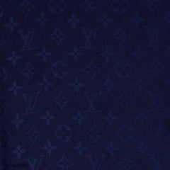 LOUIS VUITTON blue silk & wool MONOGRAM Shawl Scarf