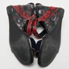 Louis Vuitton Blue Snakeskin and Velvet Cross Ankle Strap Wedge Sandals Size 38