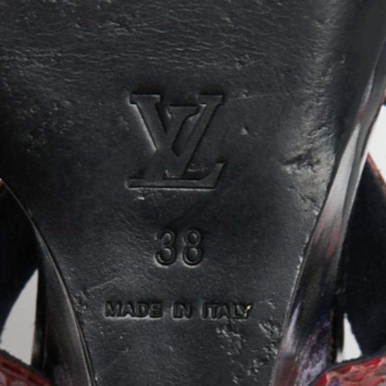 Louis Vuitton Blue Snakeskin and Velvet Cross Ankle Strap Wedge Sandals Size 38 For Sale 2