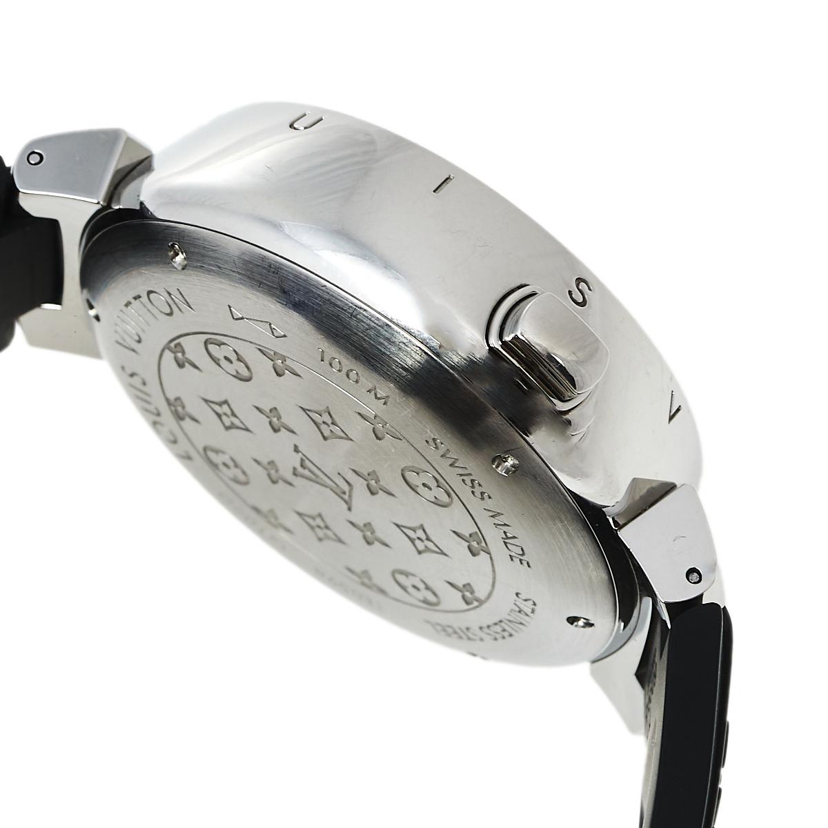 Contemporary Louis Vuitton Blue Stainless Steel Tambour Regatta Q102D Men's Wristwatch 44 mm