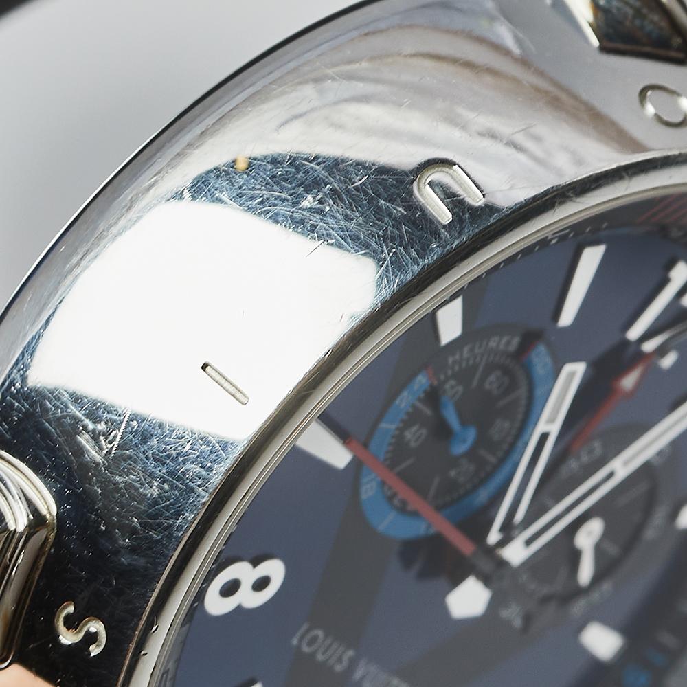 Louis Vuitton Blue Stainless Steel Tambour Regatta Q102D Men's Wristwatch 44 mm 1