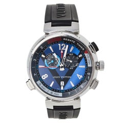 Louis Vuitton Blue Stainless Steel Tambour Regatta Q102D Men's Wristwatch 44 mm
