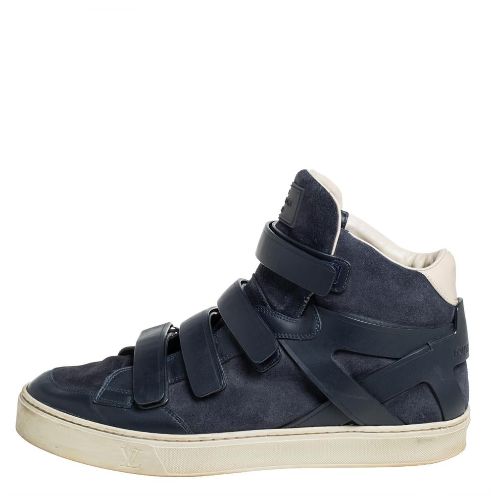 Louis Vuitton High Top-Sneakers aus blauem Wildleder und Leder mit Klettverschlussriemen Größe 43 Herren