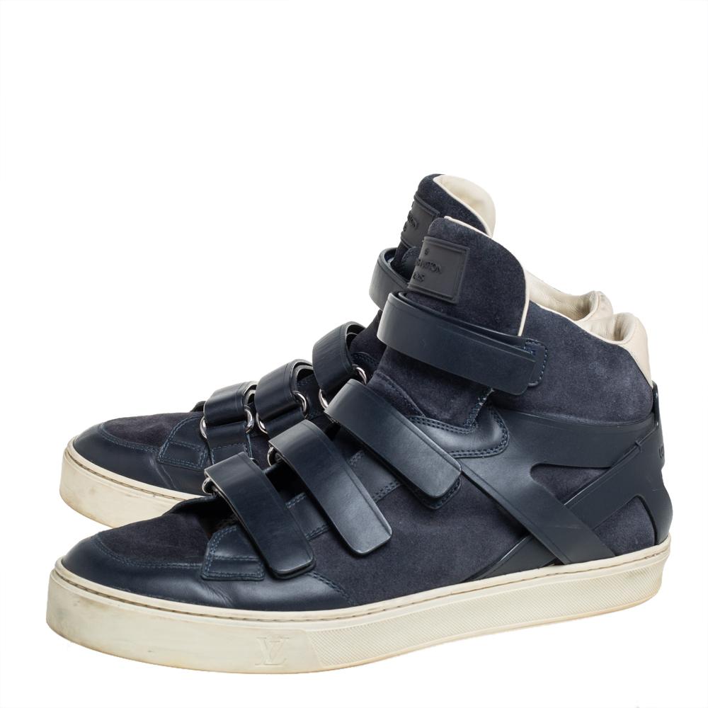 Louis Vuitton Blue Suede And Leather Velcro Straps High Top Sneakers Size 43 In Good Condition In Dubai, Al Qouz 2