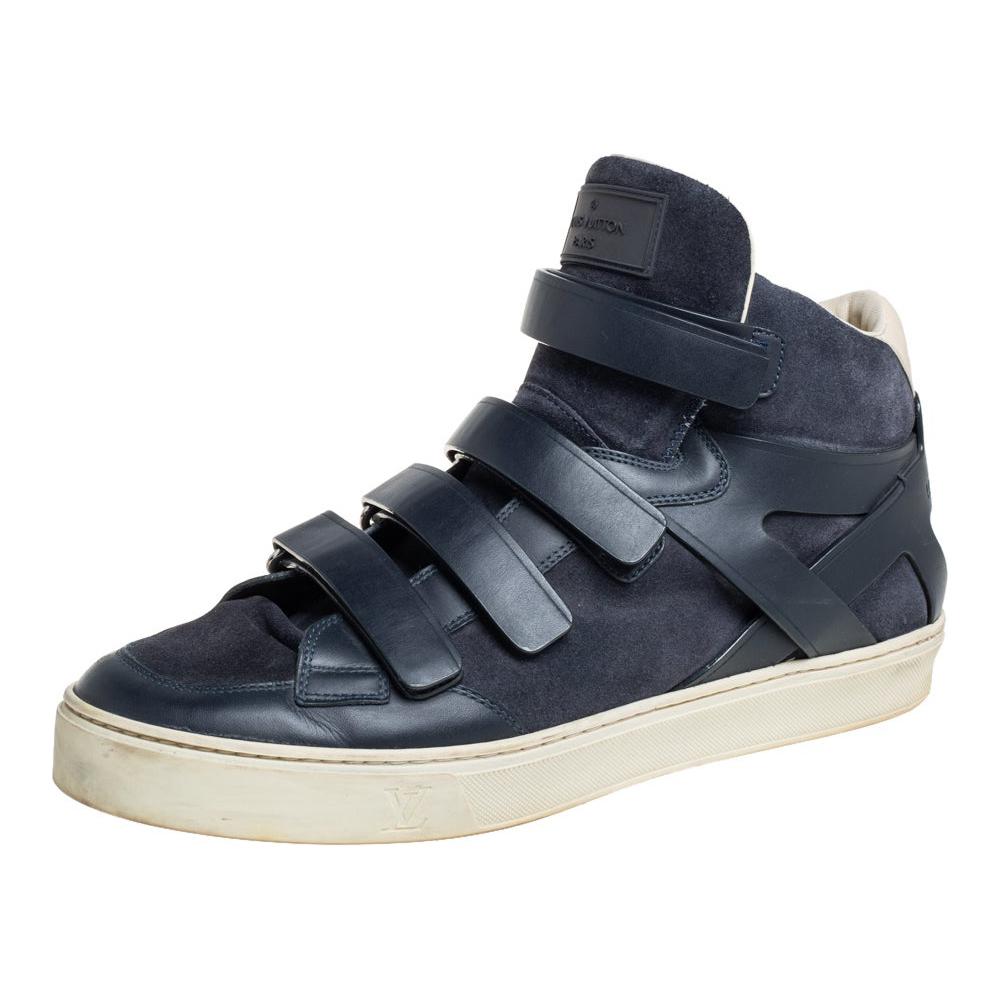 Louis Vuitton Blue Suede And Leather Velcro Straps High Top Sneakers Size 43