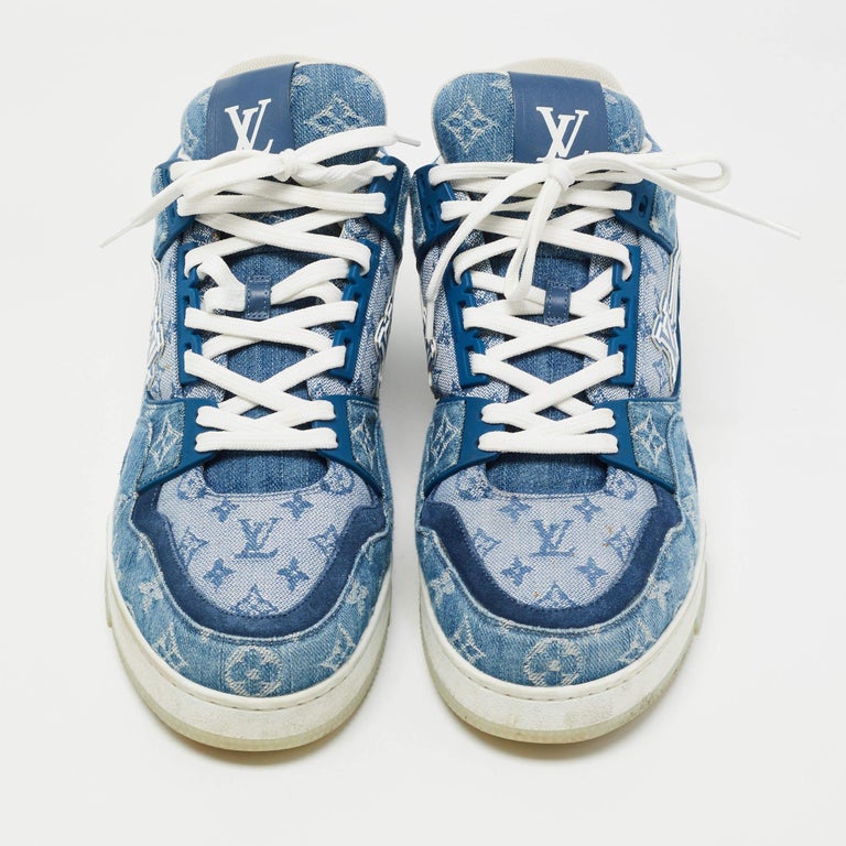 Louis Vuitton Blue Suede and Monogram Denim LV Trainer Trainers Size 44.5  at 1stDibs