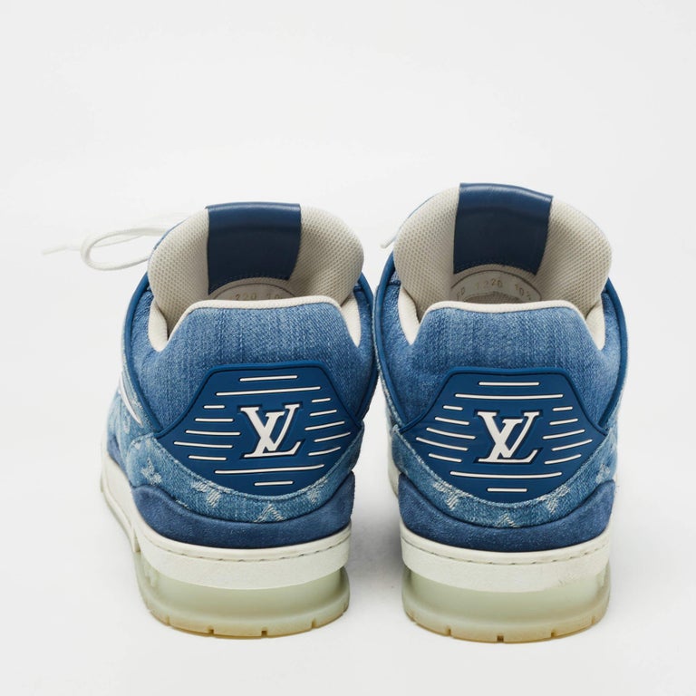 Louis Vuitton Blue Suede and Monogram Denim LV Trainer Trainers Size 44.5  at 1stDibs