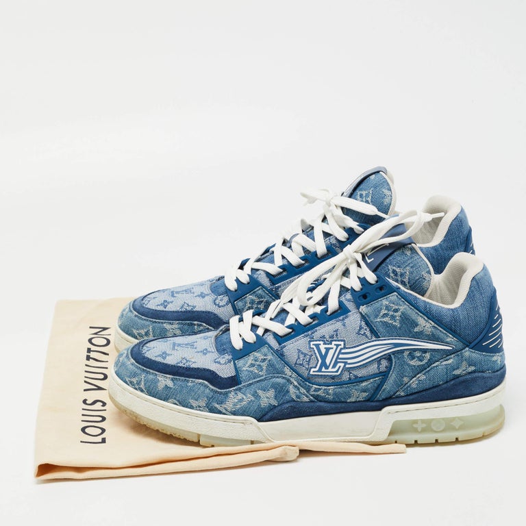 Louis Vuitton Blue Suede and Monogram Denim LV Trainer Sneakers