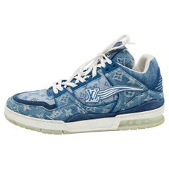 Louis Vuitton Blue Suede and Monogram Denim LV Trainer Sneakers Size 44.5