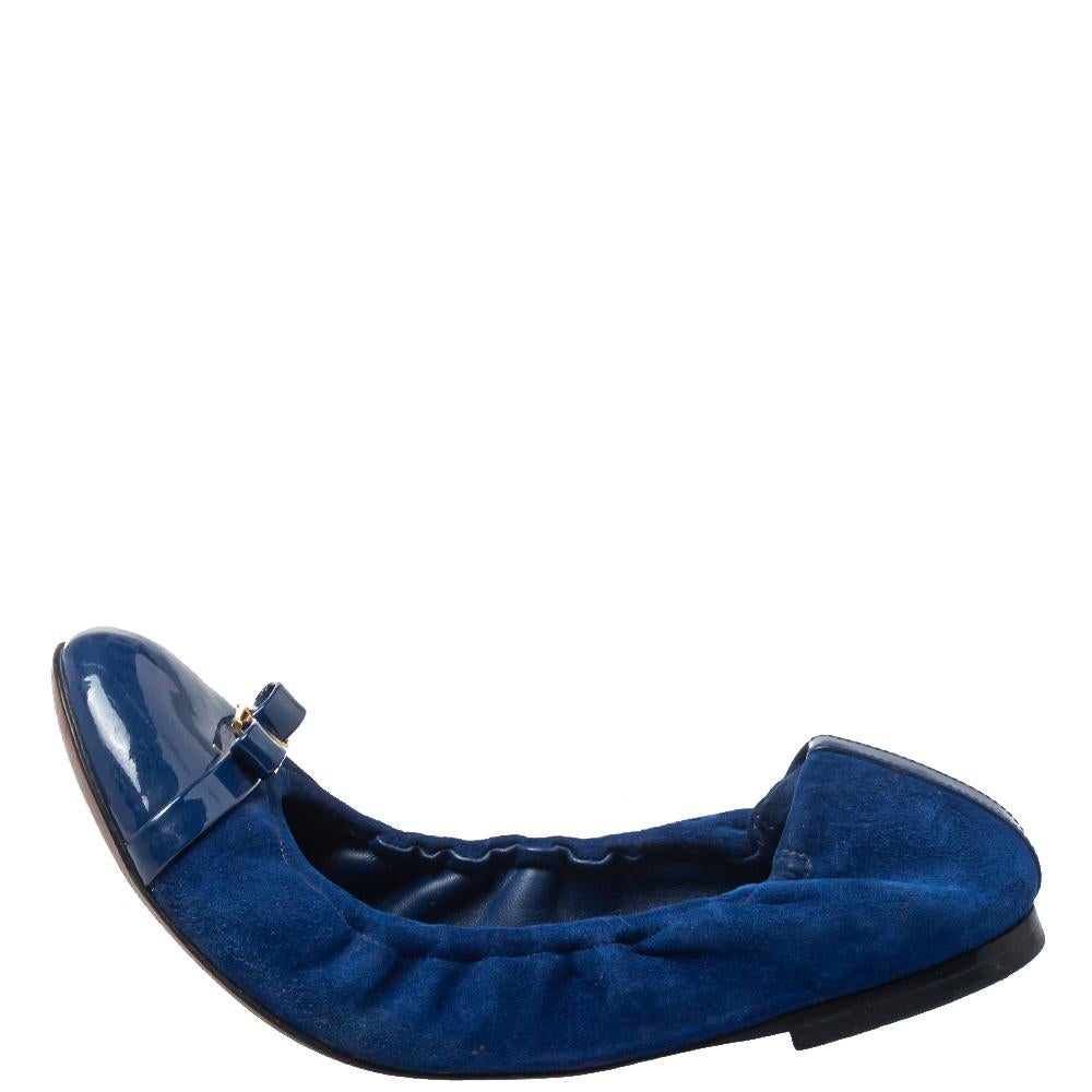 Louis Vuitton Blue Suede And Patent Leather Elba Flats Size 36 1