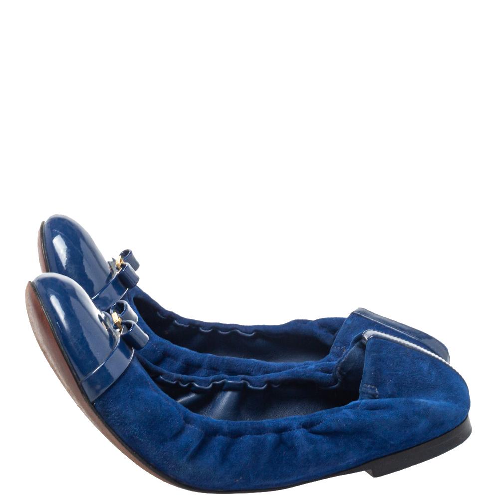Louis Vuitton Blue Suede And Patent Leather Elba Flats Size 36 3