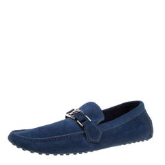 Louis Vuitton Blue Suede Hockenheim Loafers Size 41.5