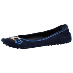 Louis Vuitton Blue Suede Leather Logo Ballet Flats Size 39.5
