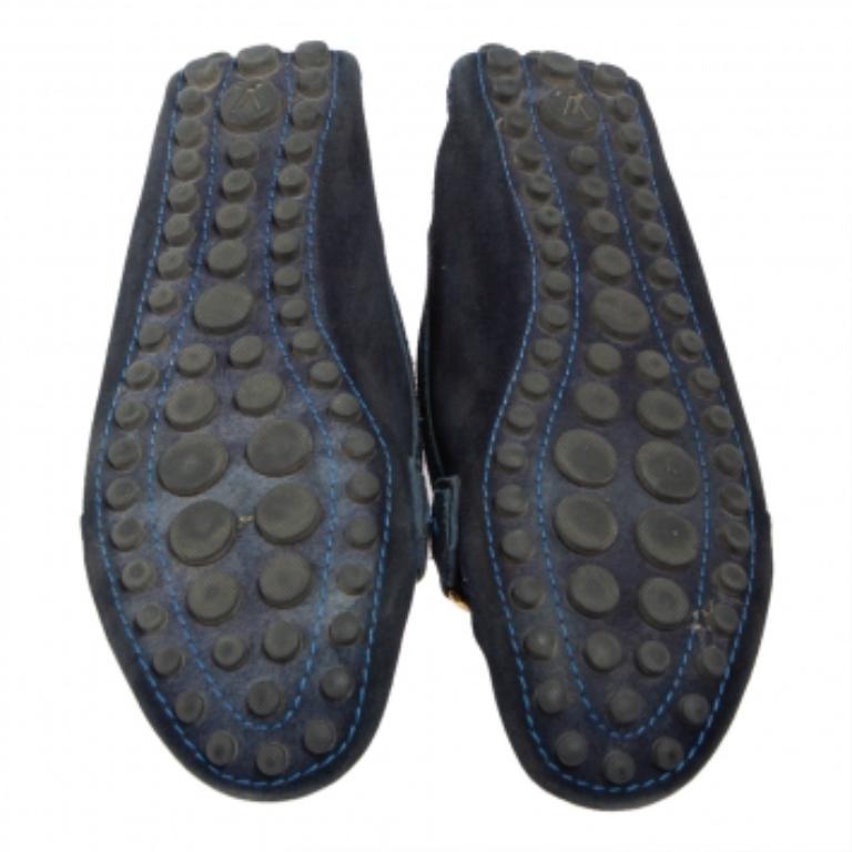 Louis Vuitton Blue Suede Logo Slip On Loafers Size 36.5 For Sale 2
