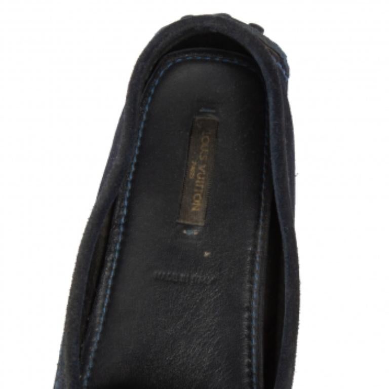 Louis Vuitton Blue Suede Logo Slip On Loafers Size 36.5 For Sale 3