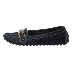 Louis Vuitton Blue Suede Logo Slip On Loafers Size 36.5