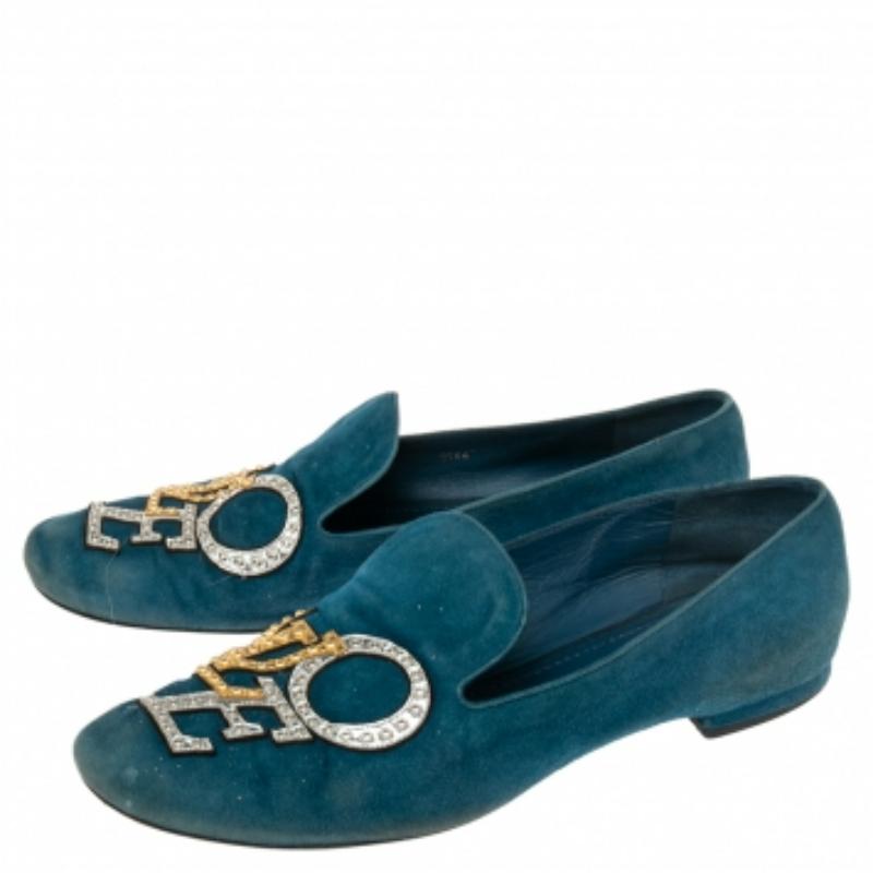 Louis Vuitton Blue Suede Love  Slip On Loafers Size 37.5 2