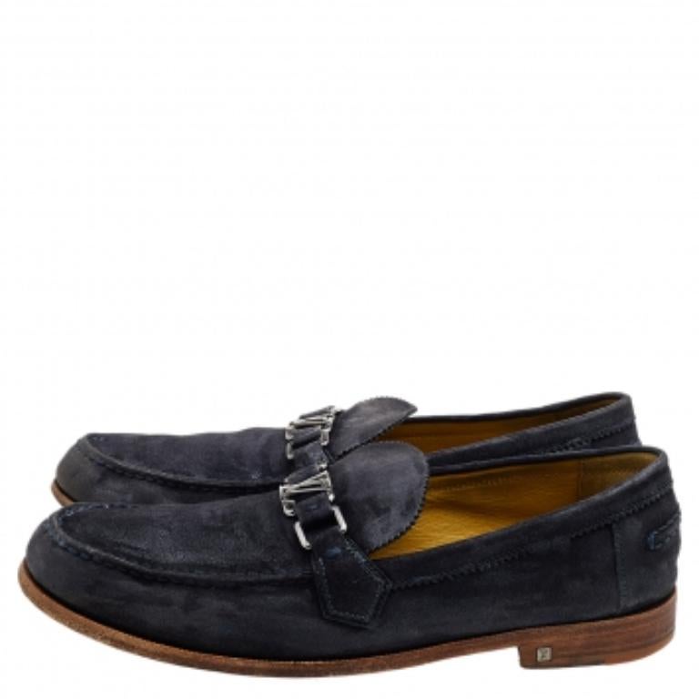 Noir Mocassins en daim bleu Louis Vuitton Taille 45 en vente
