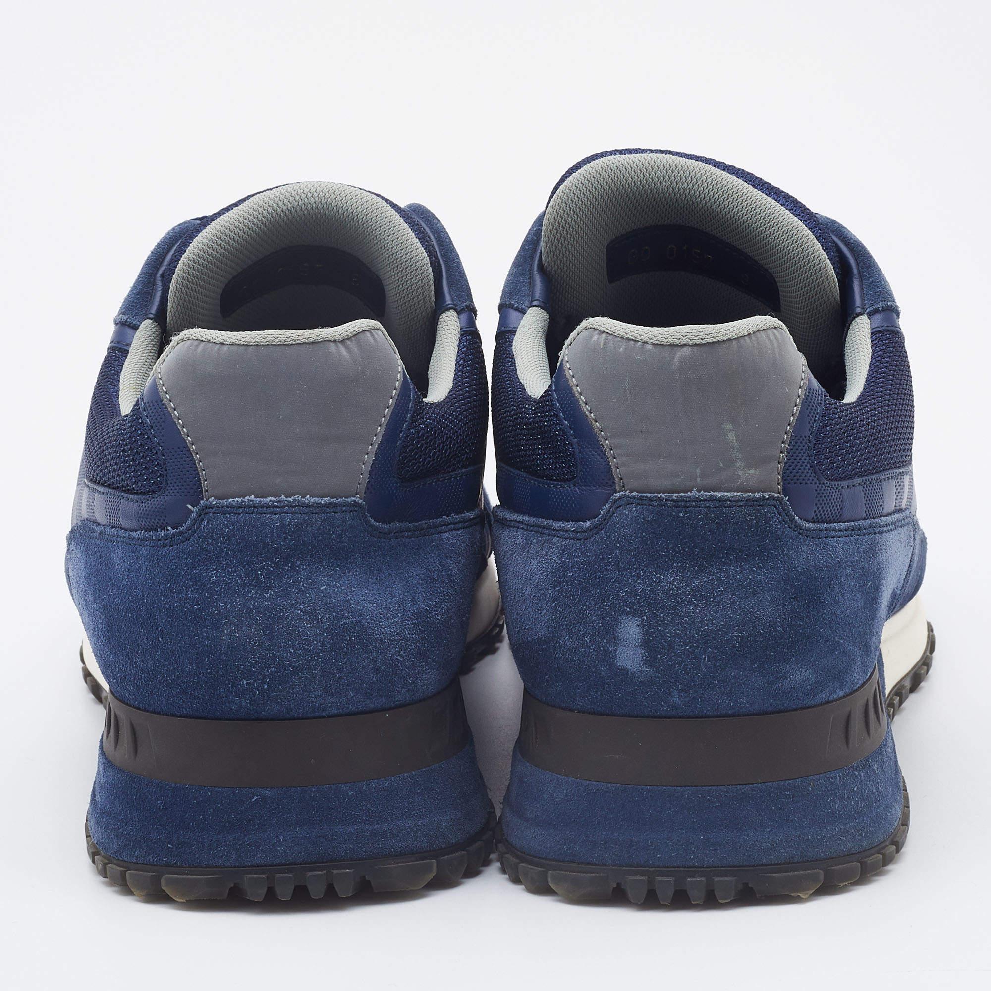 Louis Vuitton Blue Suede Mesh and Leather Lace Up Sneakers Size 42 In Good Condition In Dubai, Al Qouz 2