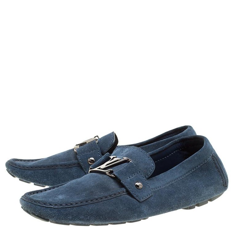 Louis Vuitton Blue Suede Monte Carlo Loafers Size 41 For Sale at 1stDibs