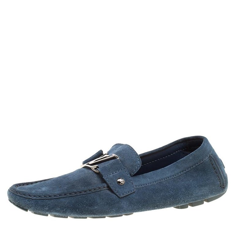 Louis Vuitton Blue Suede Monte Carlo Loafers Size 41 For Sale at