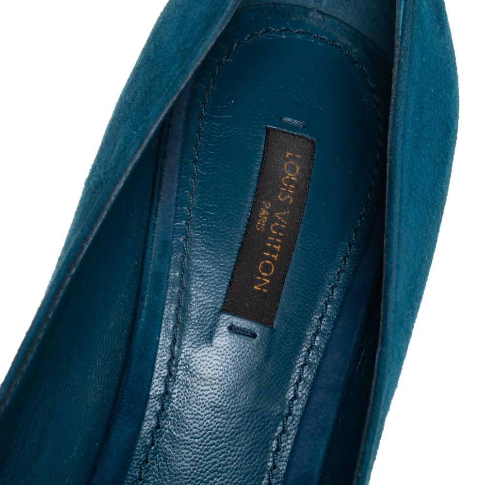 Women's Louis Vuitton Blue Suede Oh Really! Peep Toe Platform Pumps Size 39