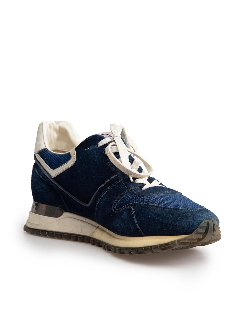 CONDITION is Very good. Minimal wear to trainers is evident. Minimal wear to suede on uppers as well as the back with pilling. Tears to the leather trim and marks and abrasions on this used Louis Vuitton designer resale item. This item comes with
