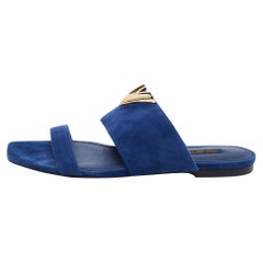 Louis Vuitton Blue Suede V logo Slide Sandals Size 40