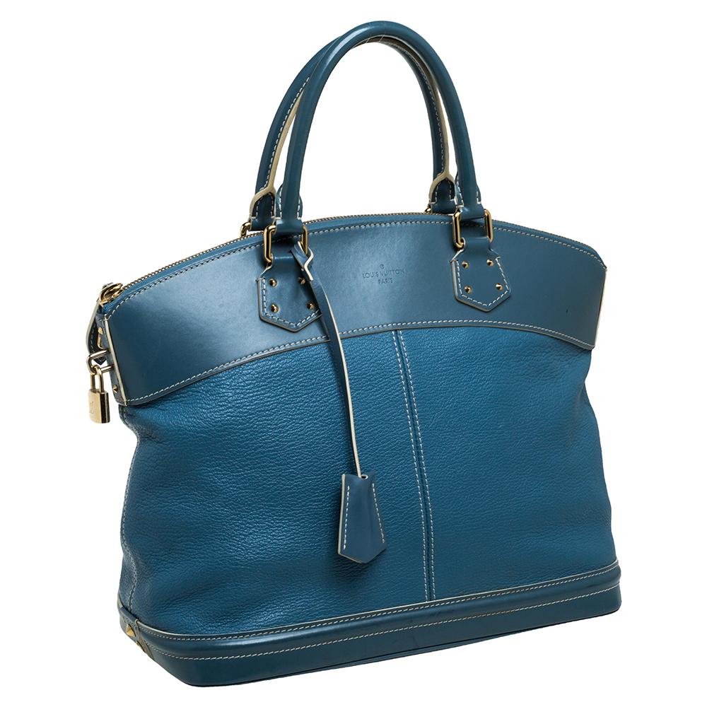 Louis Vuitton Blue Suhali Leather Lockit MM Bag In Good Condition In Dubai, Al Qouz 2