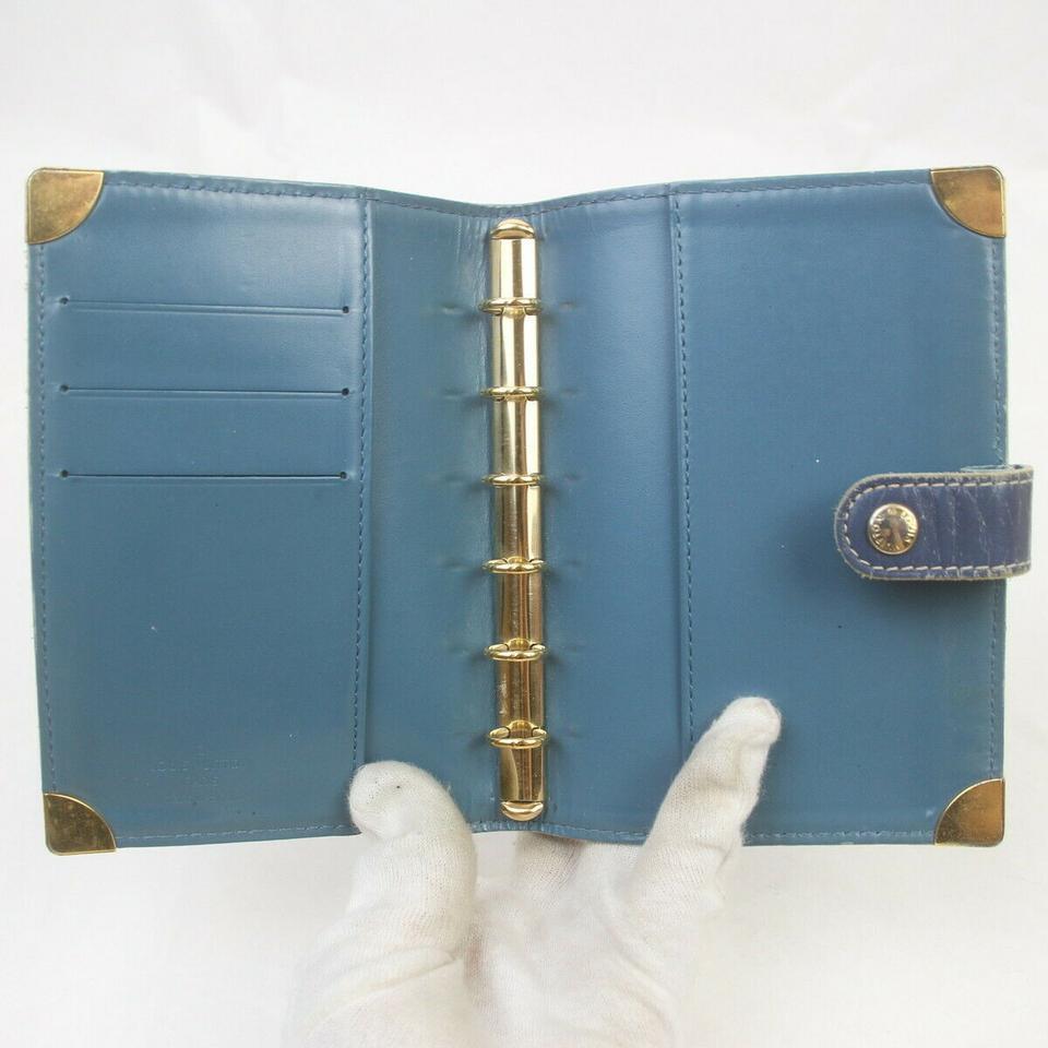Gray Louis Vuitton Blue Suhali Leather Small Ring Agenda PM Diary Cover  863363 For Sale