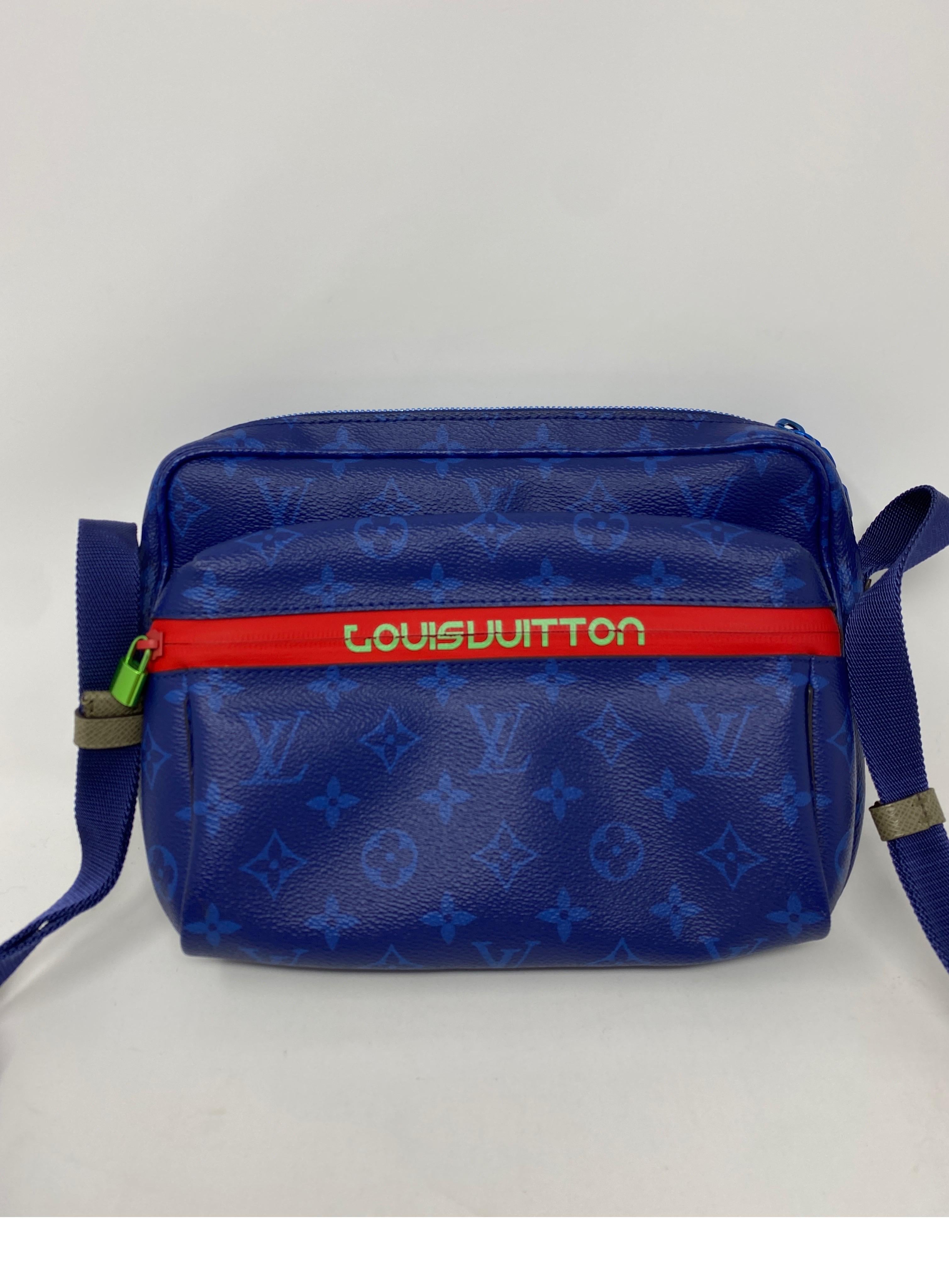 Louis Vuitton Blue Taigarama Monogram Outdoor Messenger Bag. Rare and limited bag. Excellent condition. From 2018 Collection. Adjustable strap can be worn crossbody or shorter. Guaranteed authentic. 