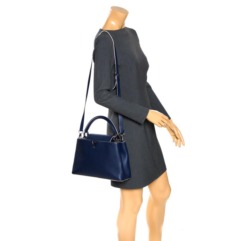Black Louis Vuitton Blue Taurillon Leather Capucines PM Bag