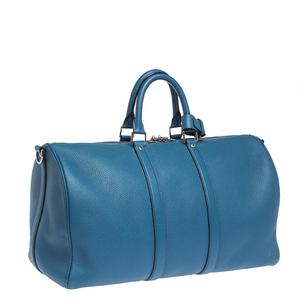 Louis Vuitton Blau Taurillon Leder Keepall Bandouliere 45 Damen