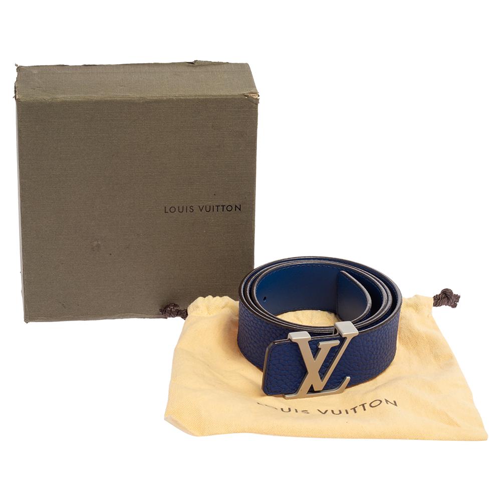 Louis Vuitton Blue Taurillon Leather LV Initiales Belt 90 CM In Good Condition In Dubai, Al Qouz 2