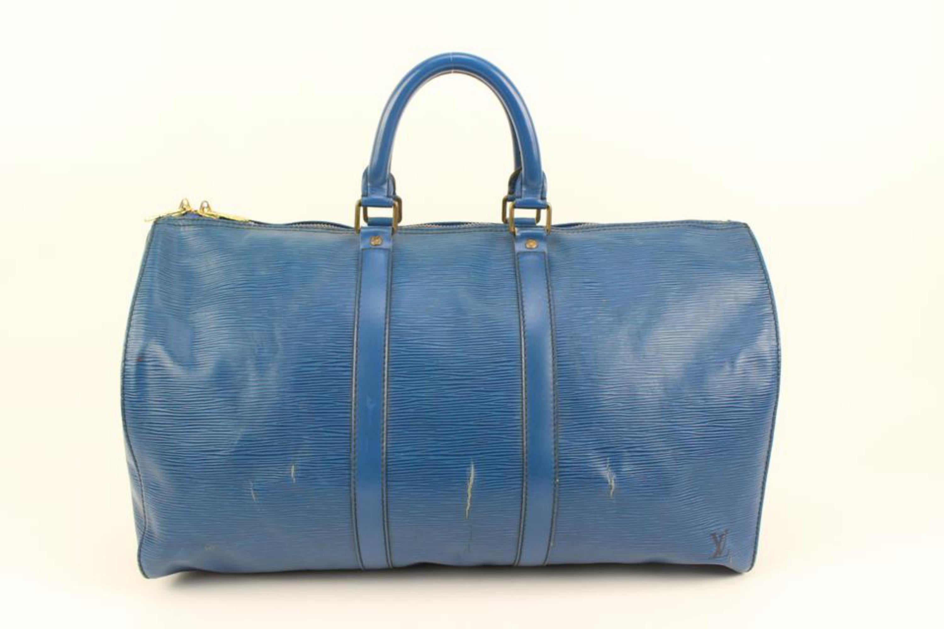 Louis Vuitton Blue Toledo Epi Leather Keepall 45 Duffle Bag 80lk411s 1
