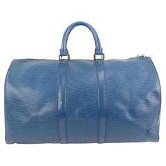 Louis Vuitton Blue Toledo Epi Leather Keepall 45 Duffle Bag 80lk411s