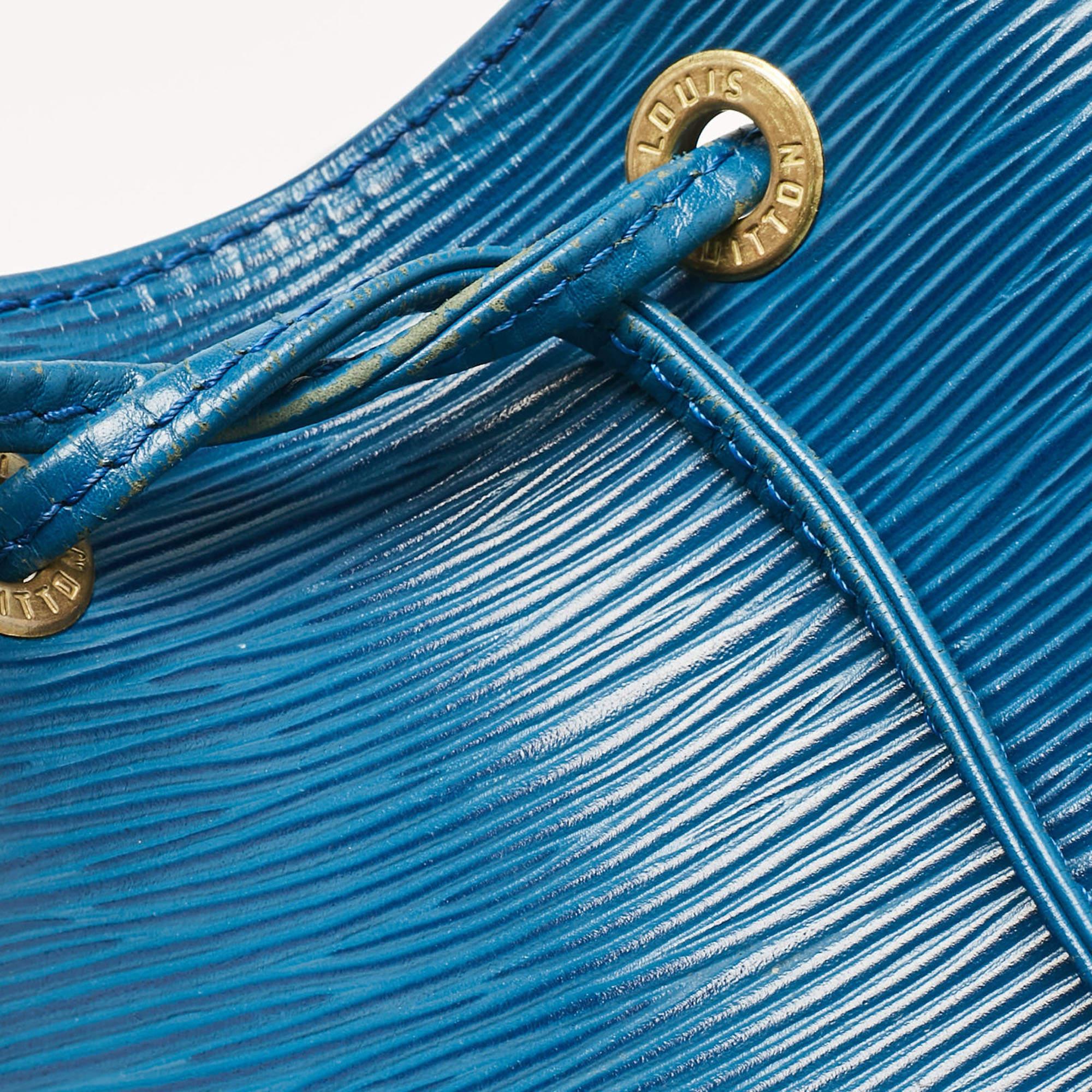 Louis Vuitton Blue Toledo Epi Leather Petit Noe Bag For Sale 5