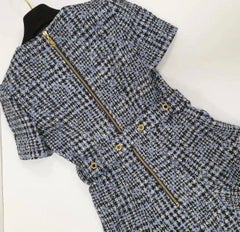 Louis Vuitton Blue Tweed Monogram Belted Dress
