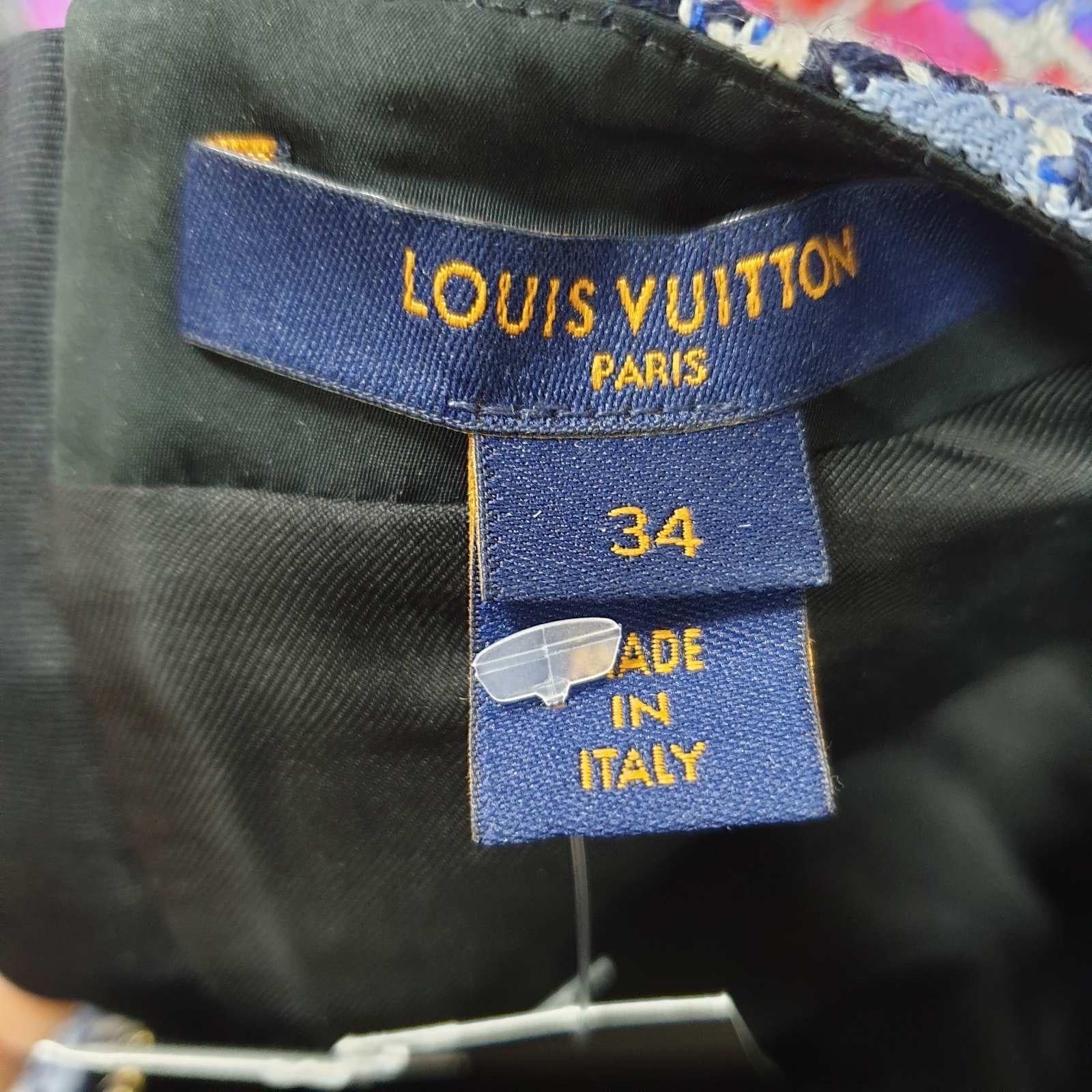 Women's Louis Vuitton Blue Tweed Monogram Belted Dress 
